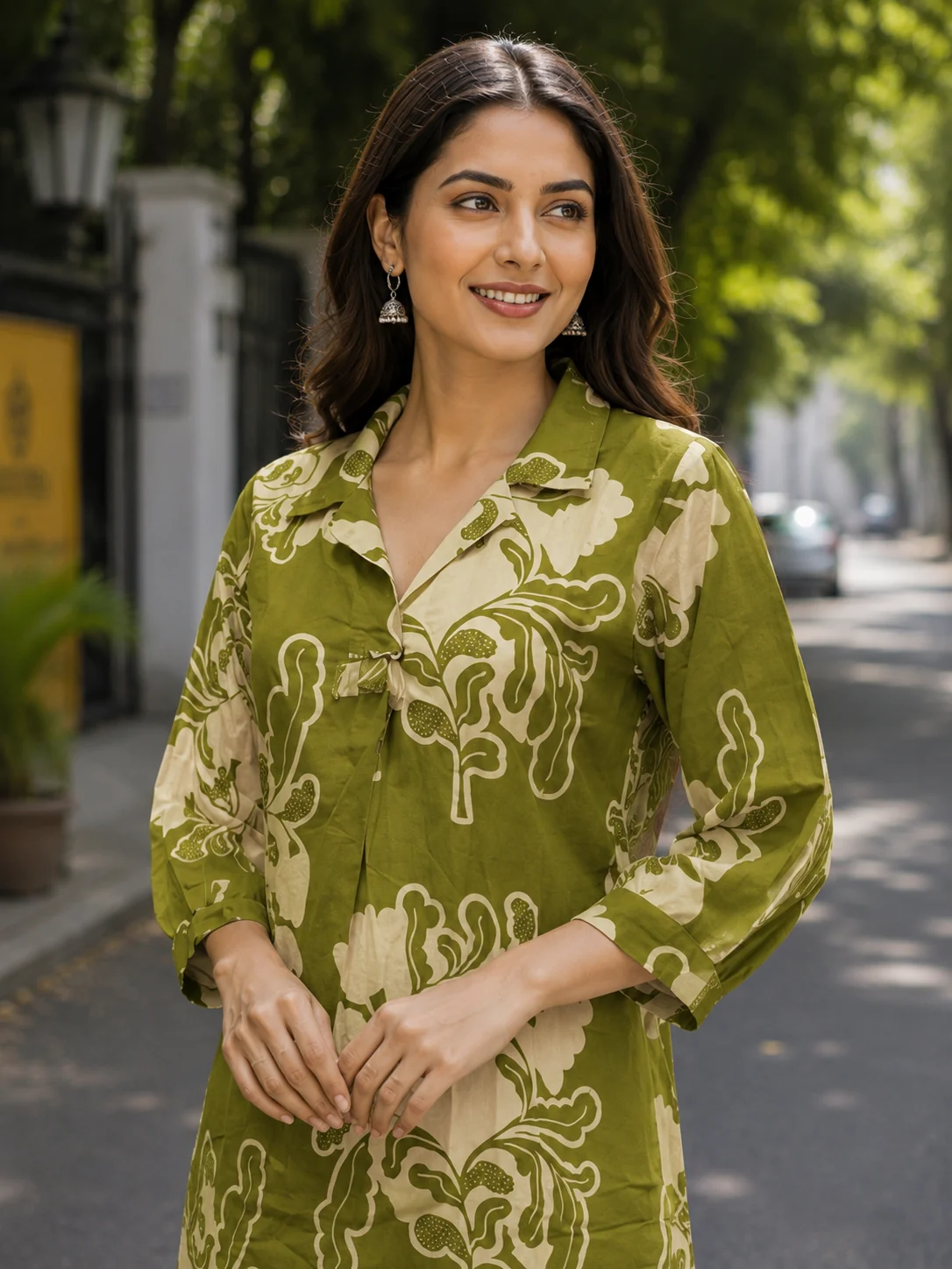 Tasselled Collar Digital Print A-Line Dress — zoomed