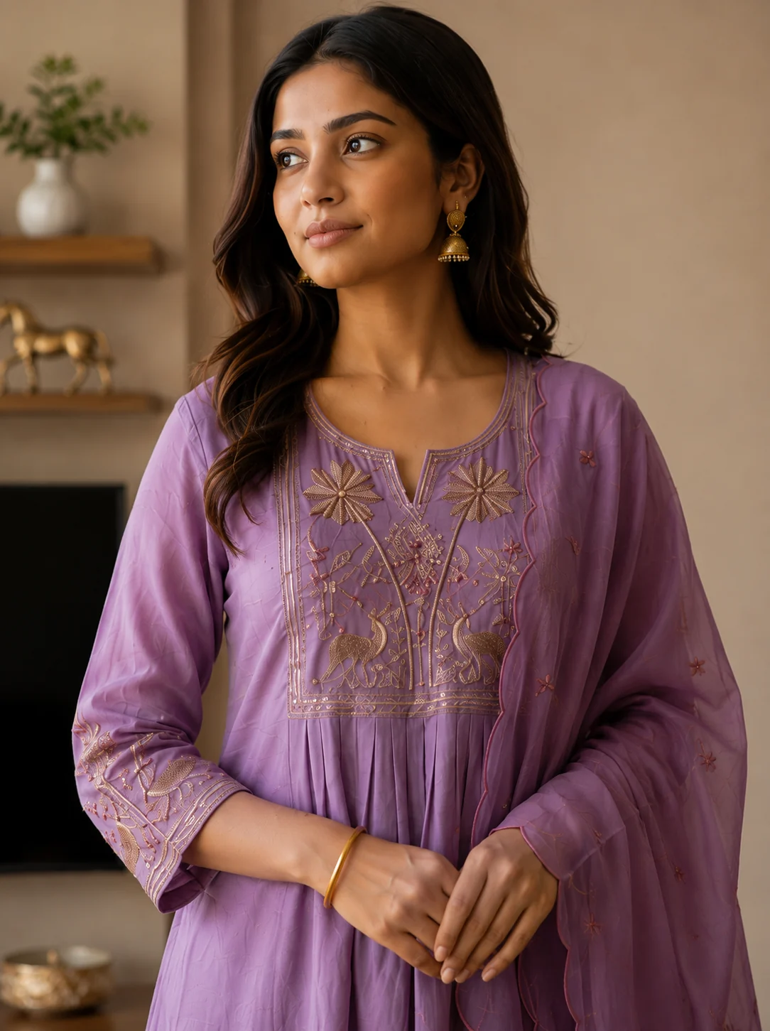 Golden Thread Muslin Silk Suit — zoomed