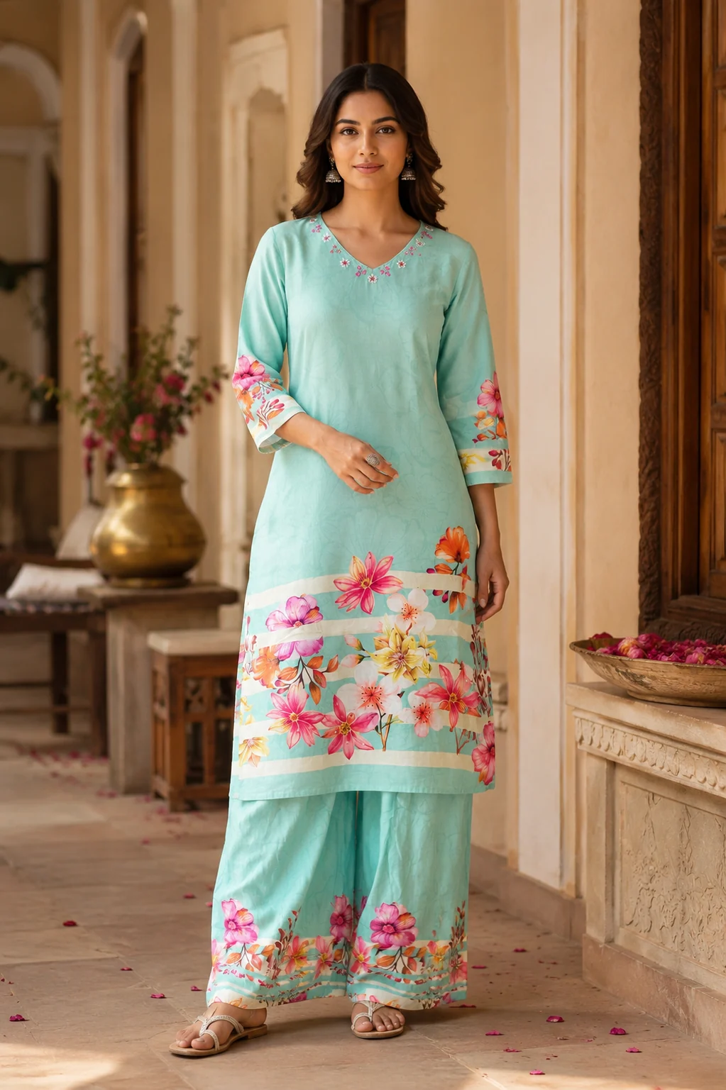 Sequin-Detailed Muslin Silk Suit — front