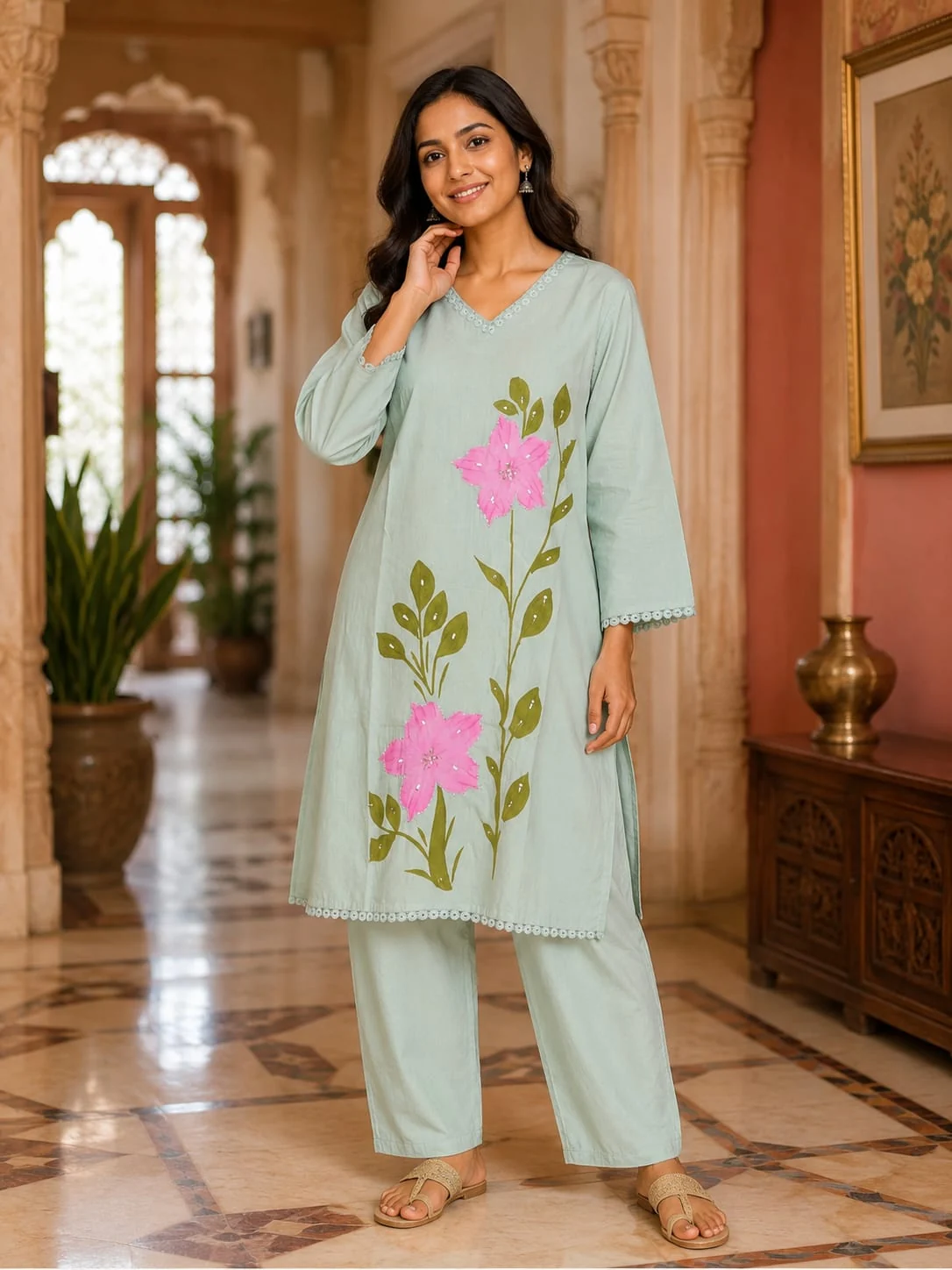 Sequined & Pearl Floral Cotton Suit — other
