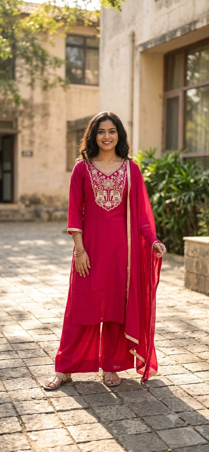 Elephant Motif Zari Palazzo Suit — front