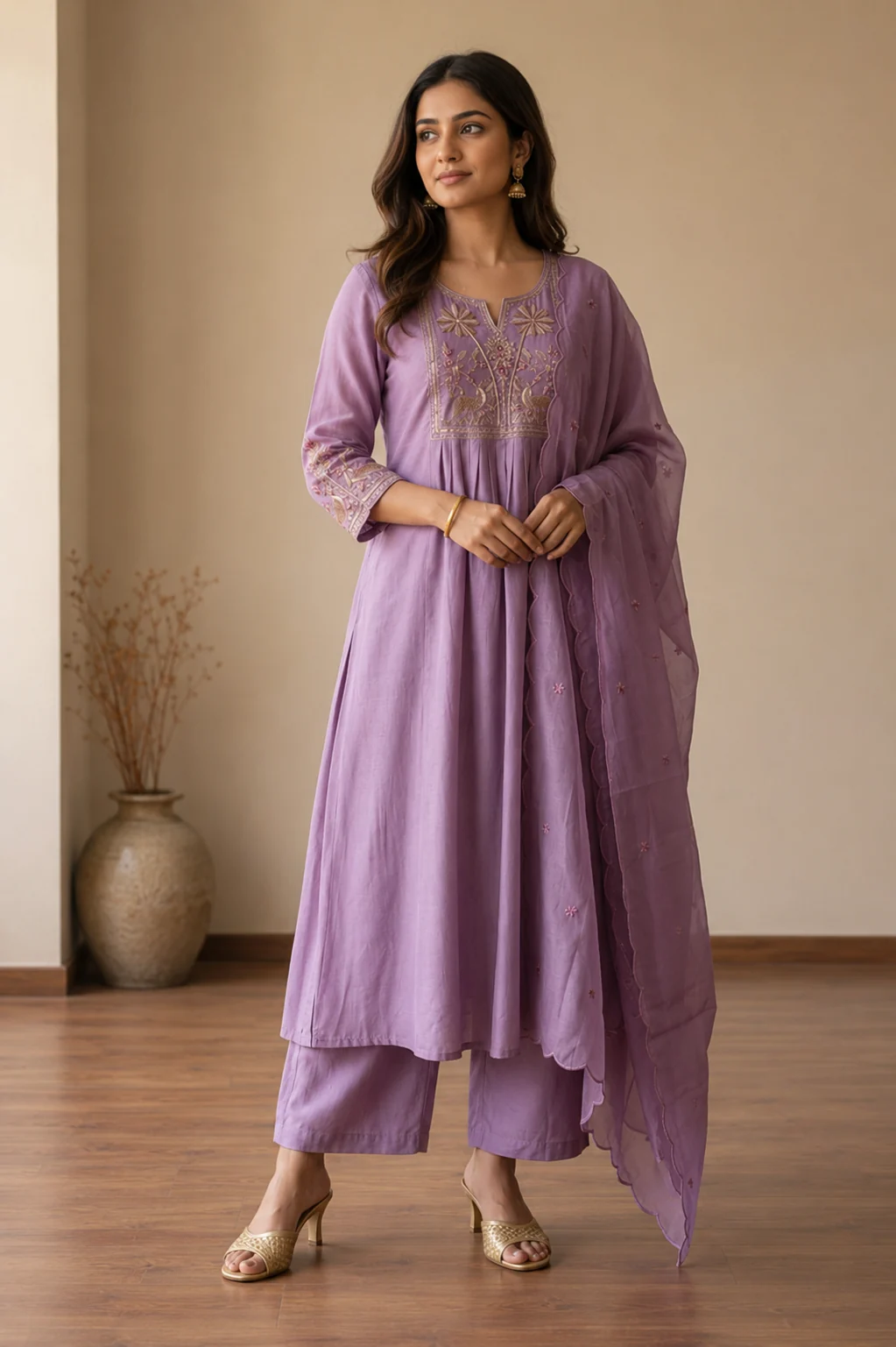 Golden Thread Muslin Silk Suit — front