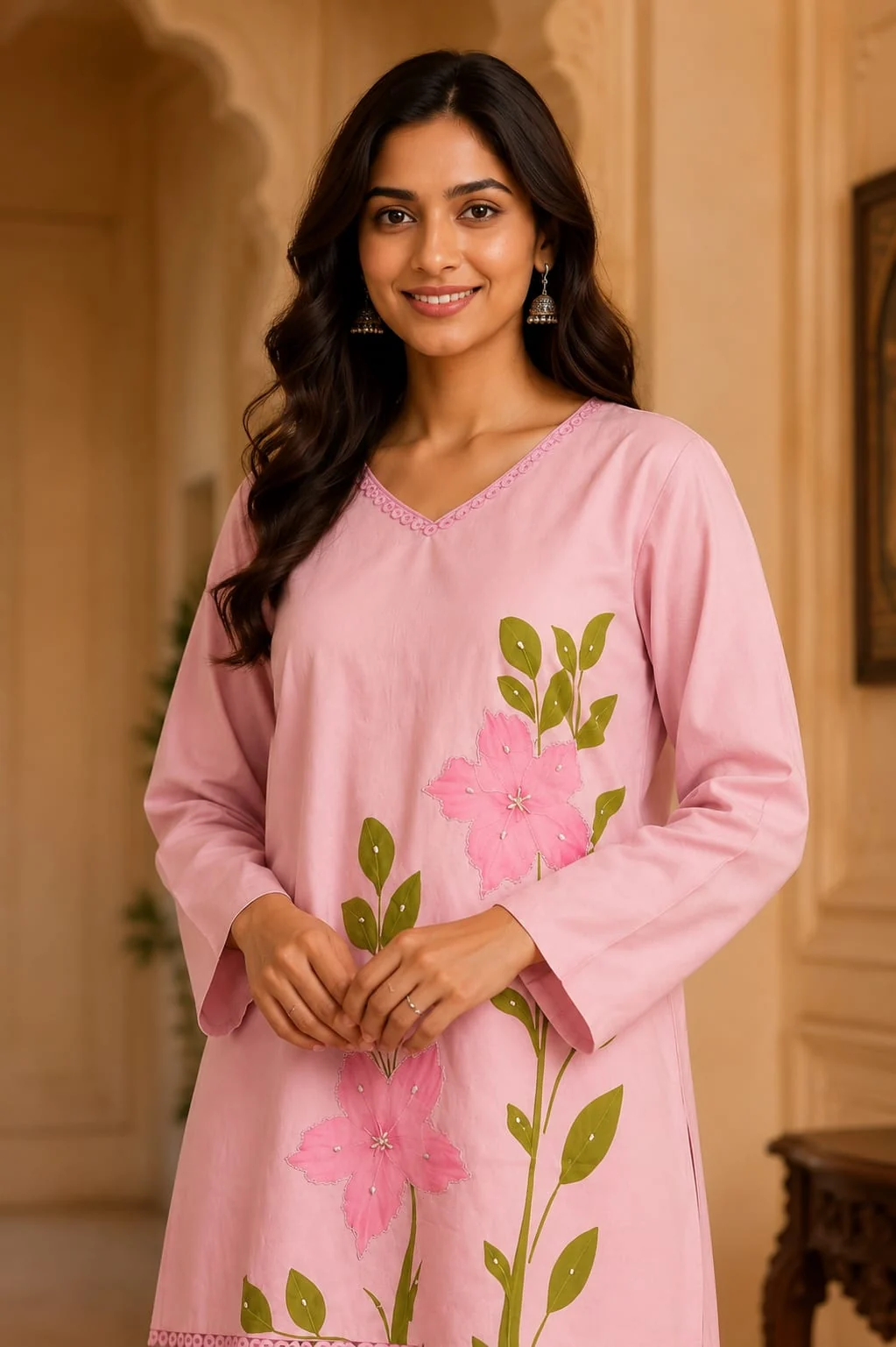 Sequined & Pearl Floral Cotton Suit — zoomed